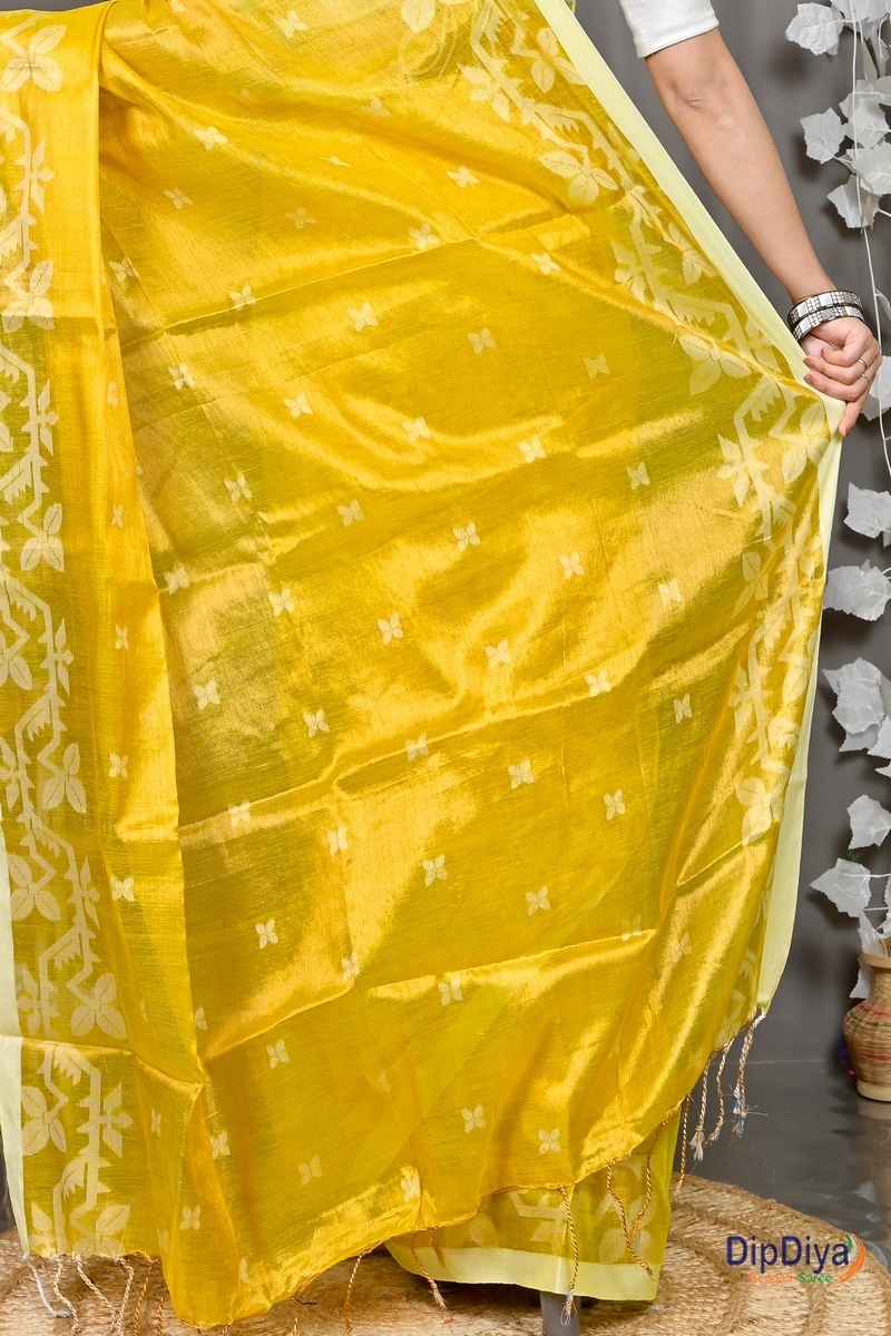 Yellow Cotton Silk Parashar Tissue Jamdani Saree (290)
